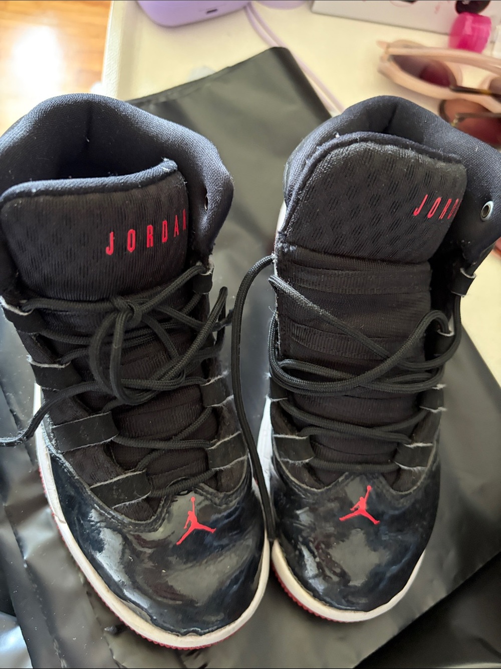 Jordan kids Black with Red Jumpman High-Top Basketball Shoes